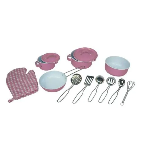 Kinder-Spielküche Kochset pink Kochgeschirr aus Edelstahl