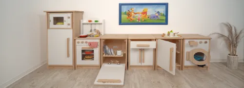 Kinder Küchenblock Set mit Küche, Kühlschrank, Waschmaschine & Beistellschrank