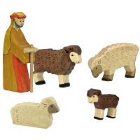 Hirte mit Schafen für Krippenstall | Weihnachtskrippe | Holztiger