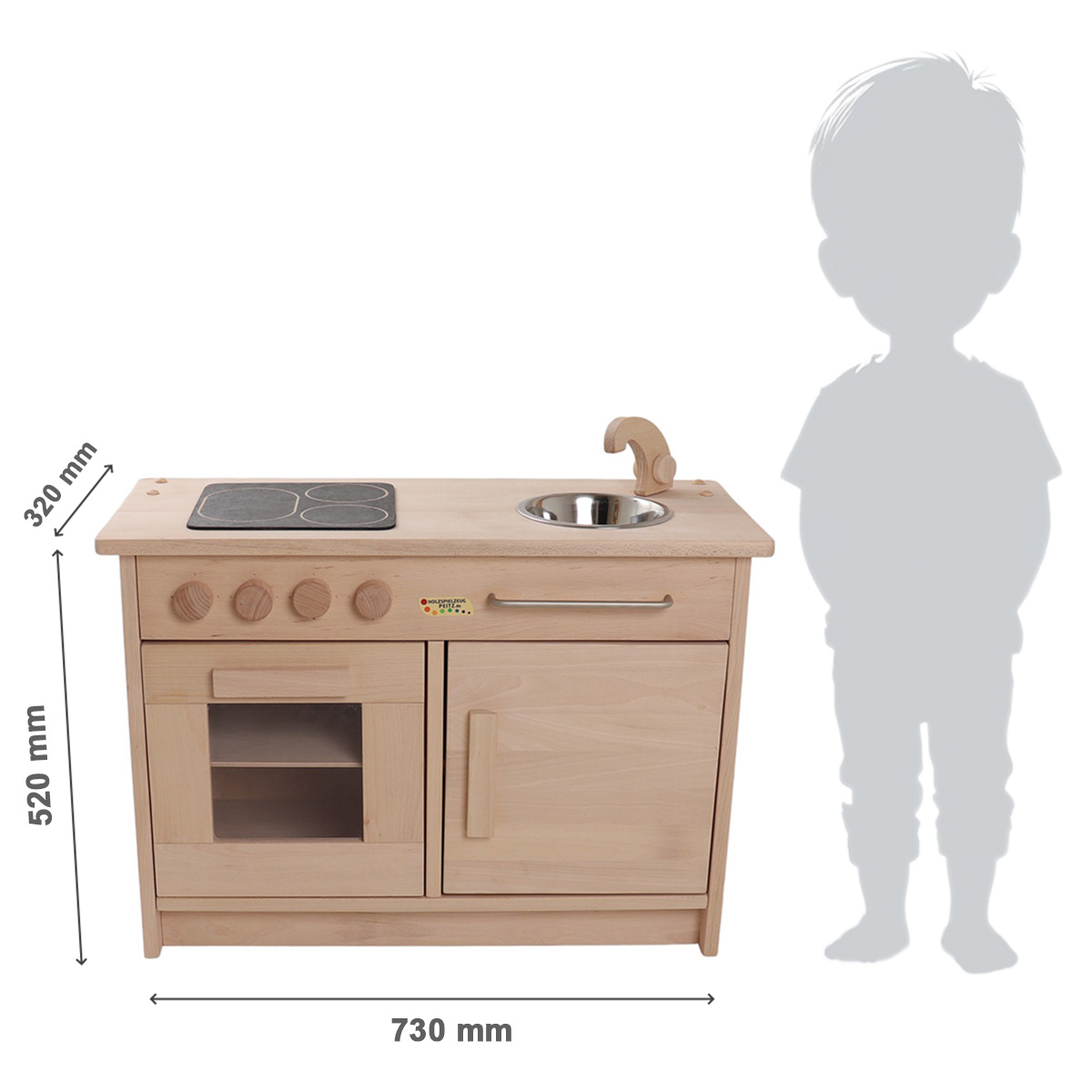 Abmessungen und Spielhöhe der Kita-Kinderküche ROTKÄPPCHEN