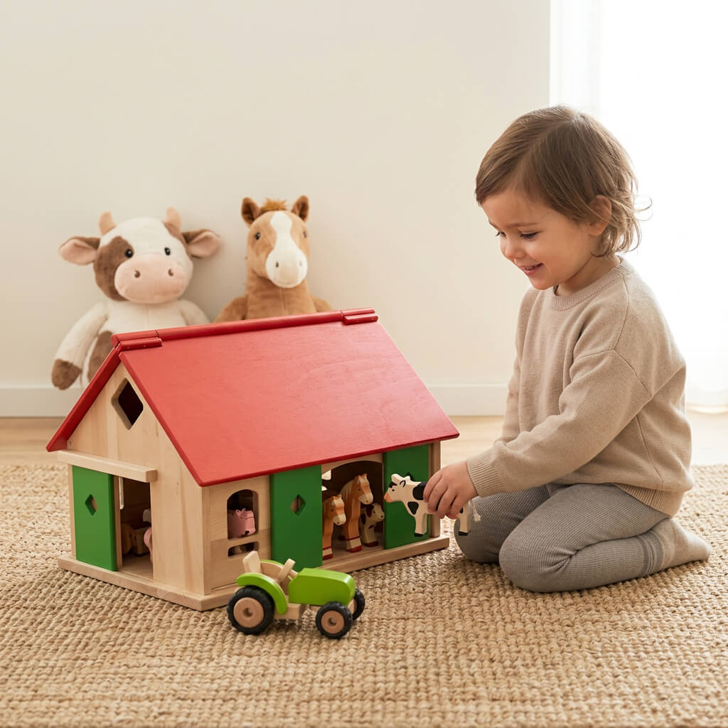 Kinder Bauernhof rot aus massivem Holz