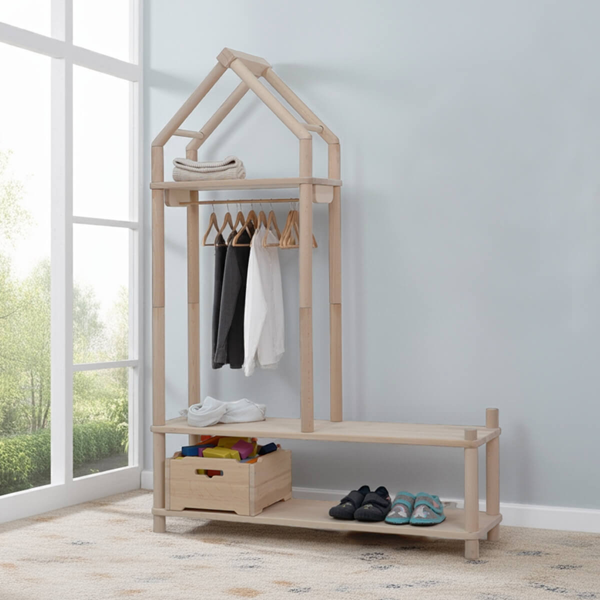 Montessori Garderobe mit Sitzbank