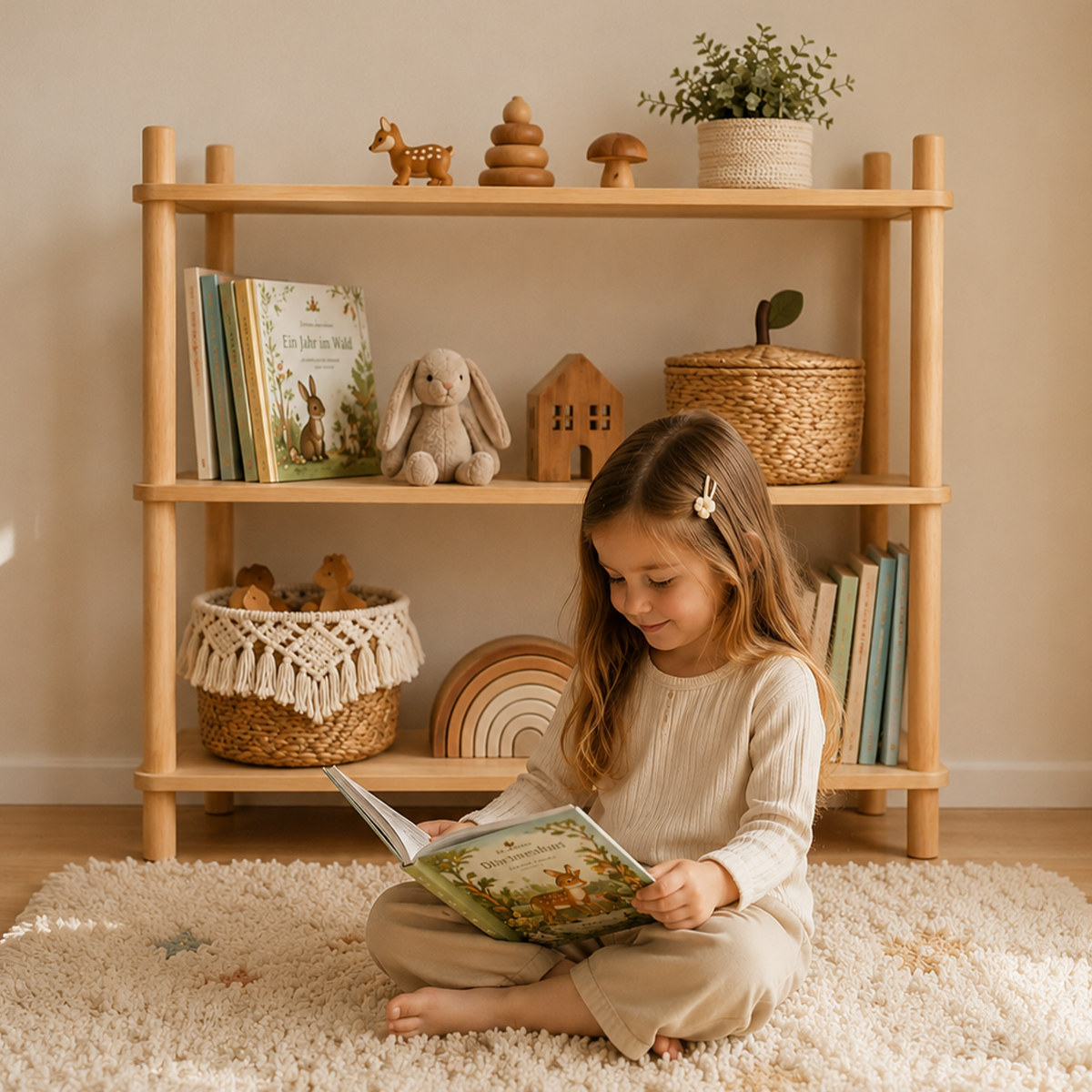 Montessori Bücherregal - 3 Etagen breit, hoch und offen