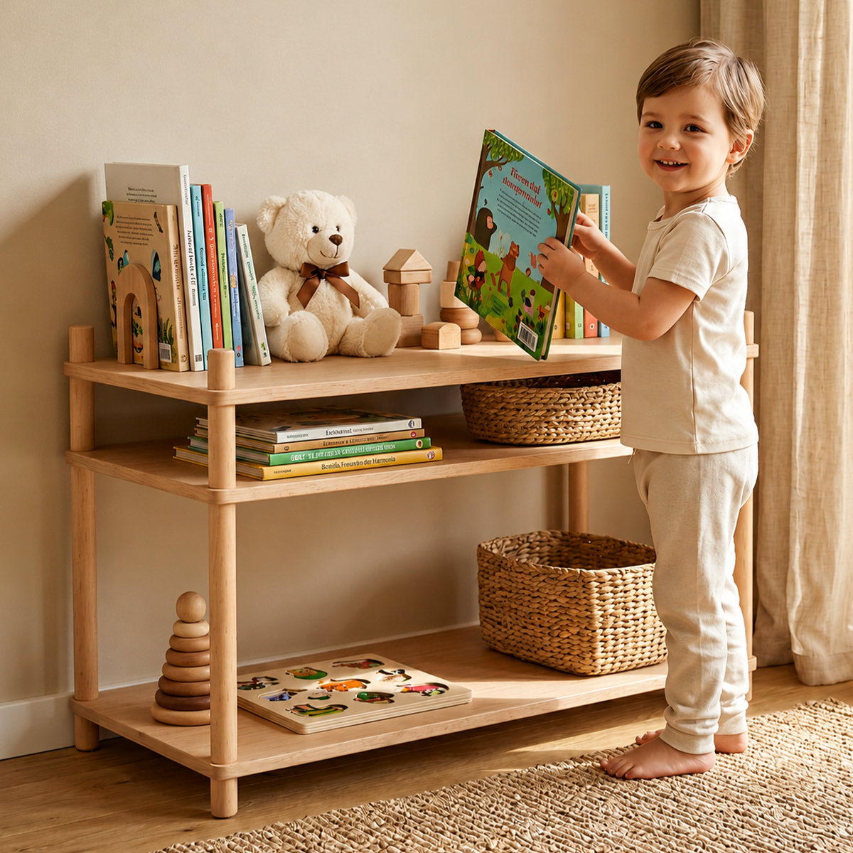 Montessori Spielregal - optional mit Kinderküche und Kaufladen Aufsatz 2 in 1