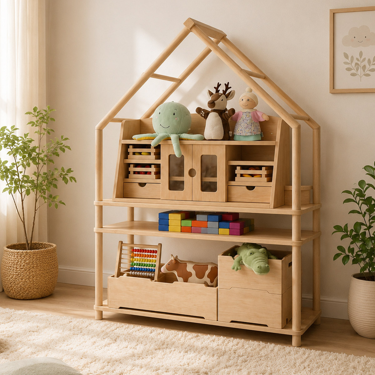 Montessori Spielregal mit Spitzdach