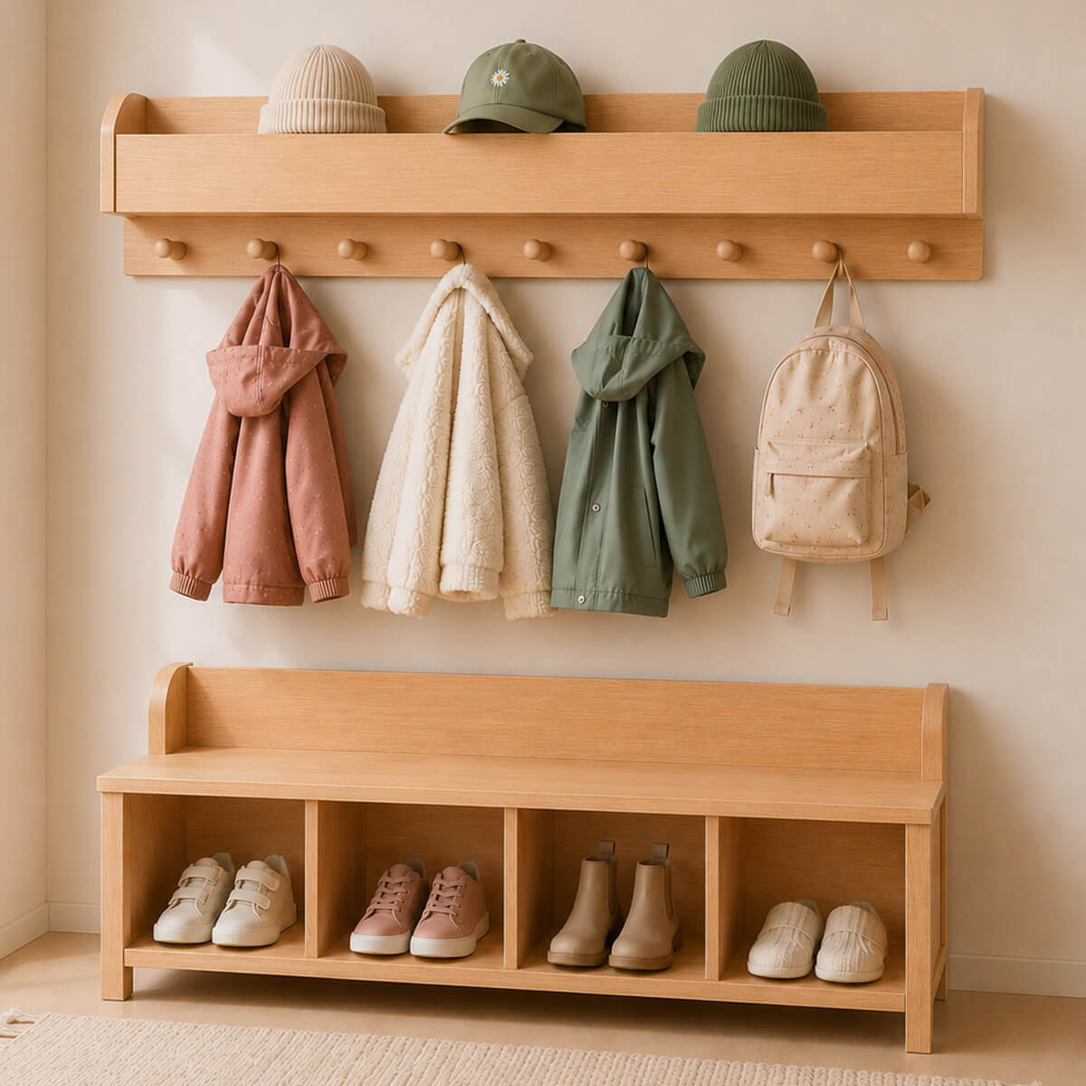 Kindergarderobe TORINO passend zur Sitzbank FLORENZ für 4 Kinder