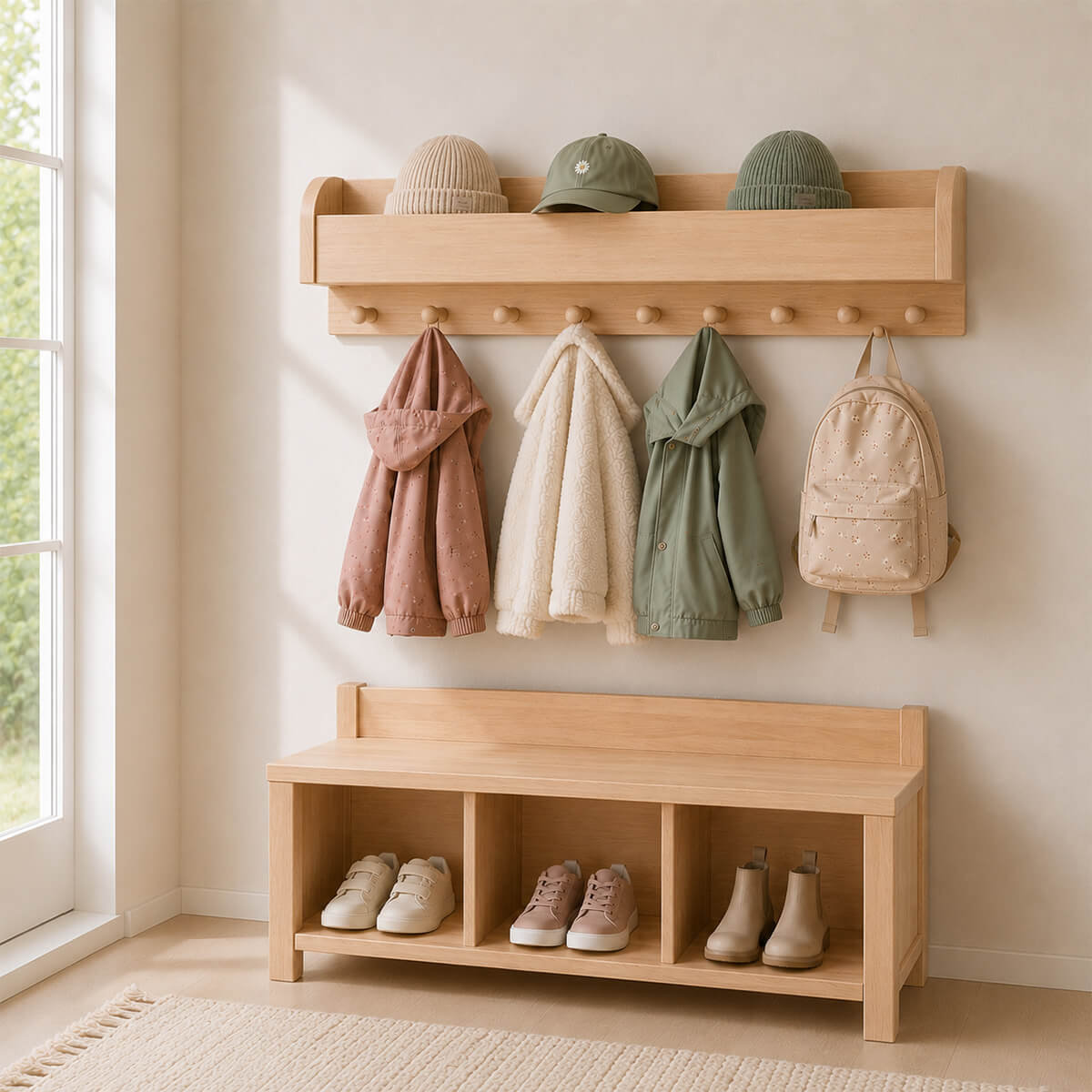 Kindergarderobe VERONA passend zur Sitzbank SIENA für 3 Kinder