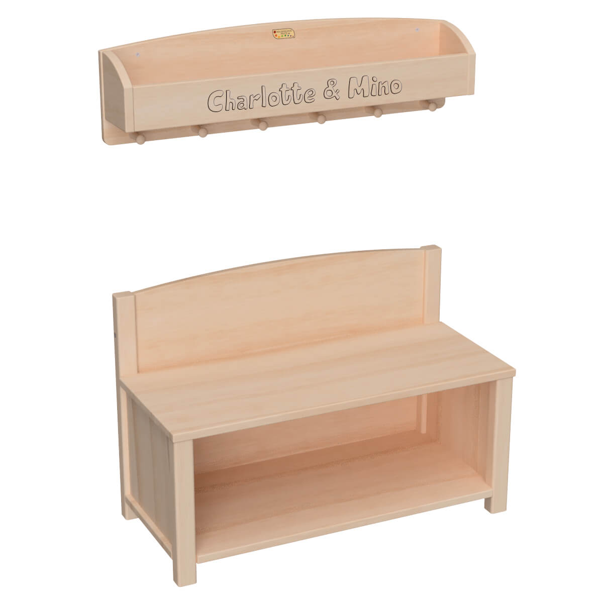 Kinder Garderobe mit Sitzbank personalisiert