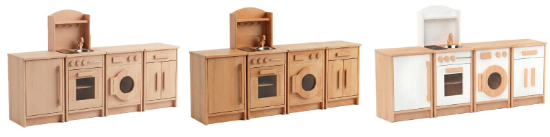 Küchenzeile aus Buchenholz für Kinder