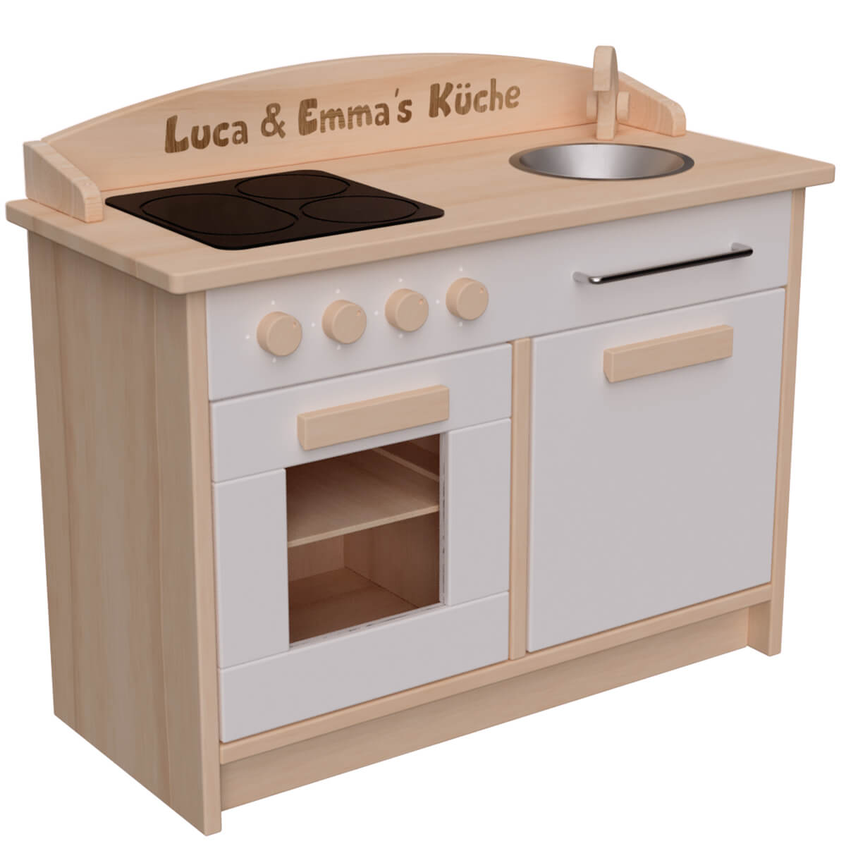 Kinderküche Rotkäppchen in weiß/natur Gravur