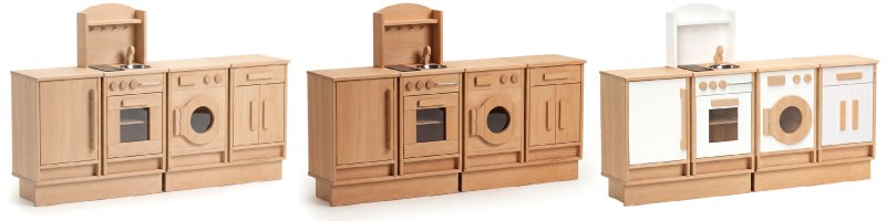 Kinder Spielküche mit Waschmaschine und Kühlschrank aus Buchenholz