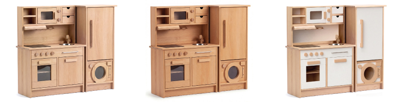 Gretel Kinderküche Set 1 - mit Waschmaschine - Farbvarianten - Natur, Pflanzenöl behandelt, weiß