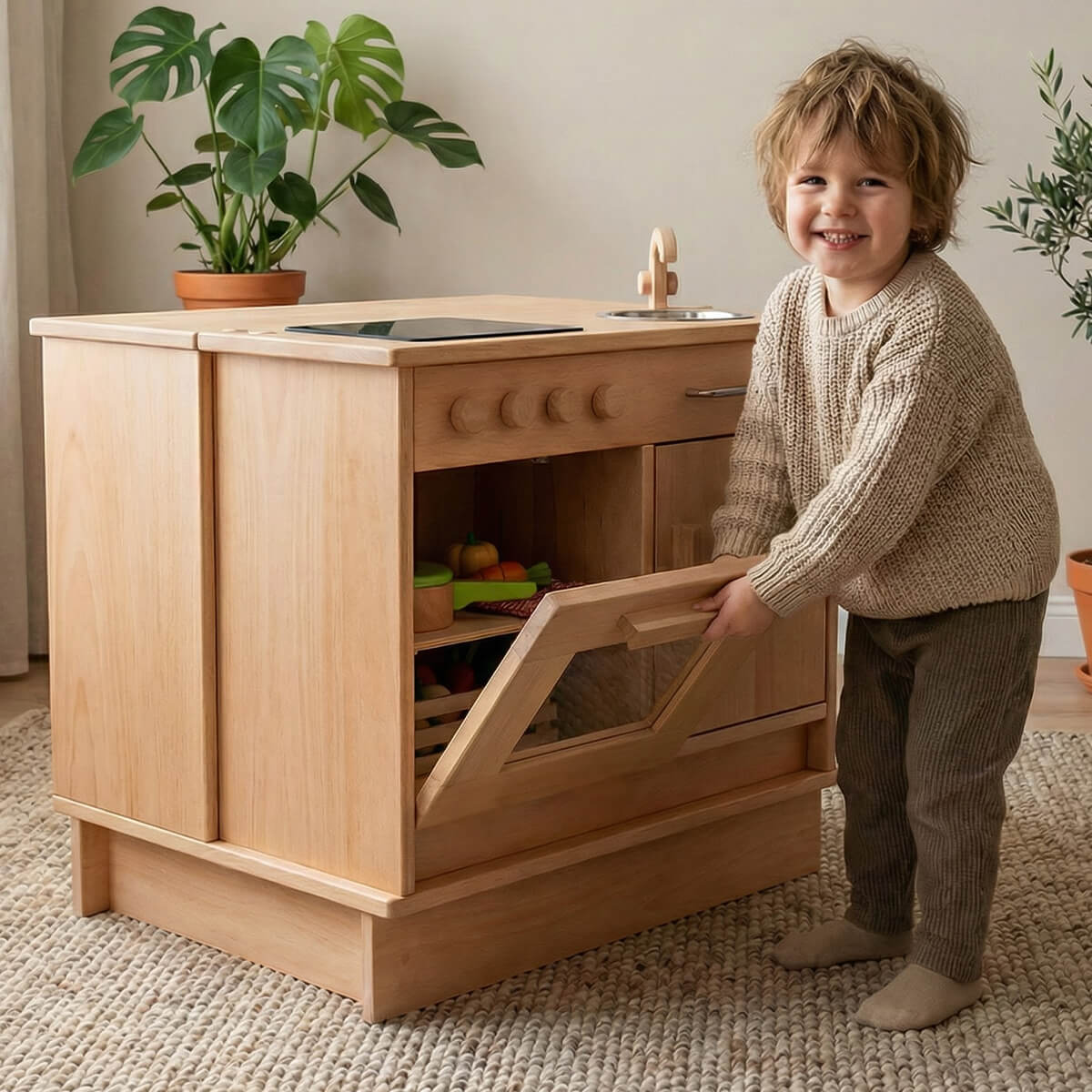 Kinder Küchenblock mit Podest aus Buchenholz