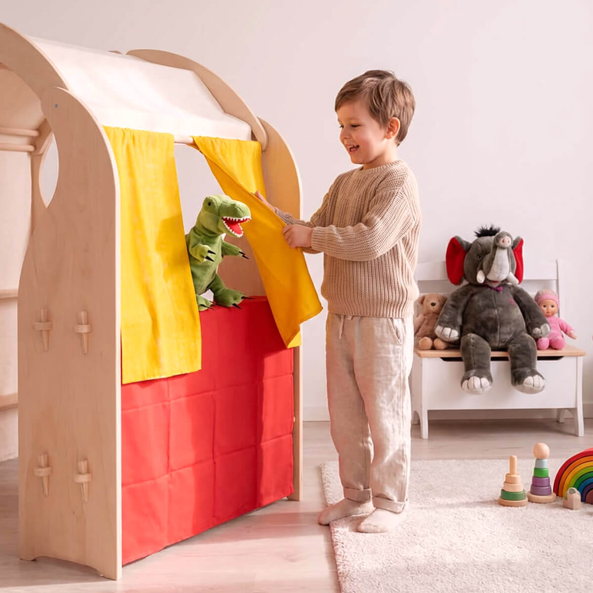 Kasperletheater Vorhang Tuch für Spielständer in rot-gelb