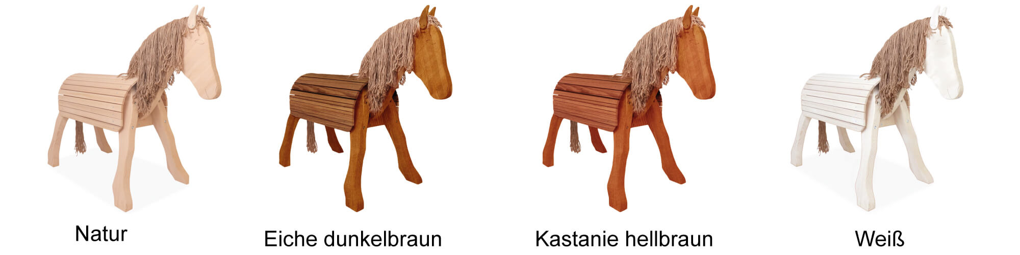 Holzpferd groß in 4 Farben - Natur, hellbraun, dunkelbraun, weiss