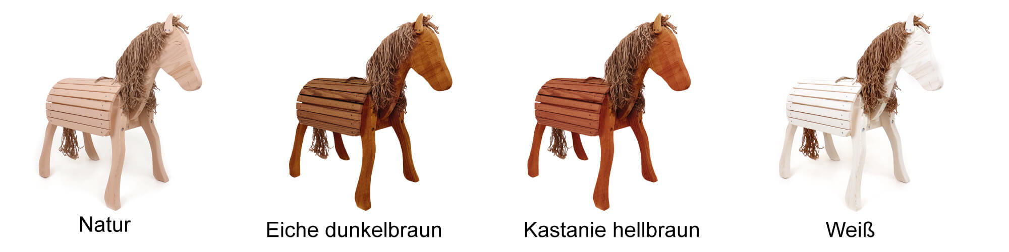 Holzpferd klein in 4 Farben - Natur, hellbraun, dunkelbraun, weiss