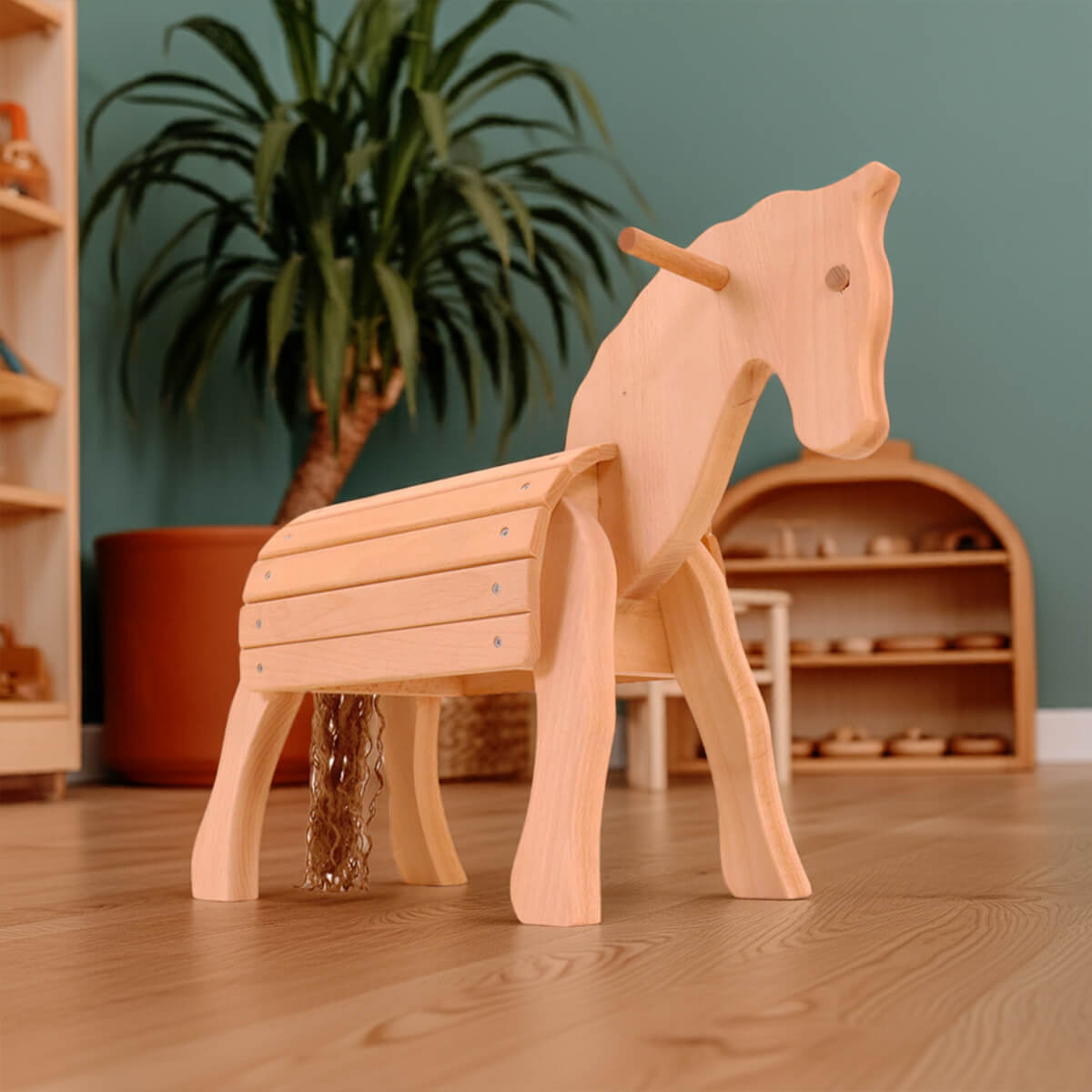 Mini Holzpferd Fohlen aus Holz - massives Buchenholz Natur