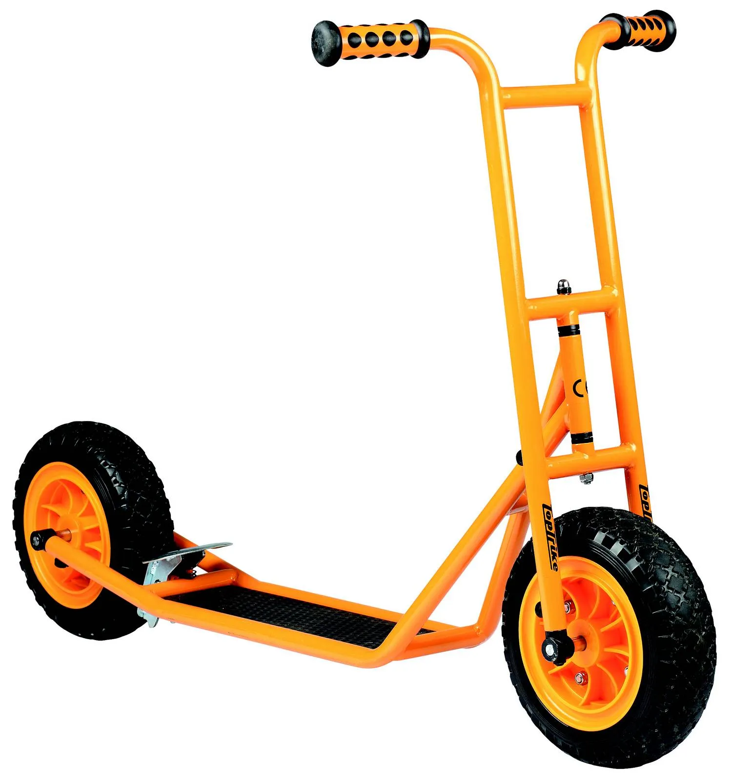Gelber Roller mit profilierten Reifen und Bremse.