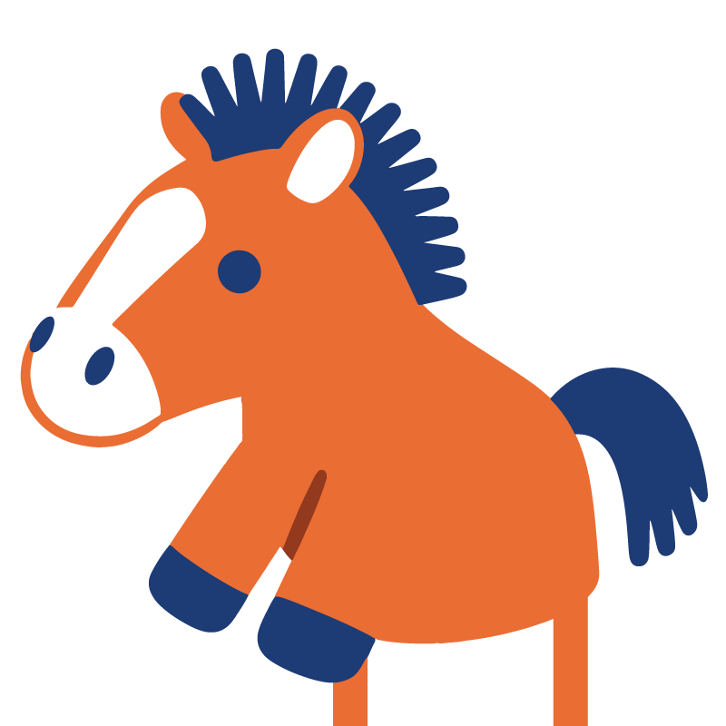 Braunes Plüschpferd als 5-Finger-Handpuppe zu bespielen mit Mähne, Schweif und weißer Blesse.