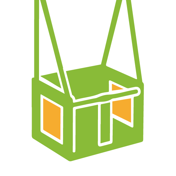 Gesicherte Kinder-Holz-Schaukel mit Sitzfläche in bunten Regenbogenfarben.