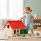 Preview: Bauernhof Spielzeug TONI groß mit Dach rot zum aufklappen aus Buche Massivholz im Waldorf Stil | Farm Spielzeug ab 2-3 Jahre