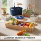 Preview: Holz Kaufladen Einsatz mit passendem Zubehör wie Körben, Waage und Spiellebensmitteln
