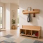 Preview: Kinder Garderobe mit Sitzbank und 3 Fächern harmonisch im hellen Flur integriert.