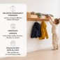 Preview: Kinder nutzen praktische Holz Garderobe mit Sitzbank und Kleiderstange im modernen Montessori Kinderzimmer