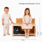 Preview: Kinder Sitzbank mit Schuhfach im Größenvergleich mit Kindern – Maße und Sitzhöhe klar dargestellt.