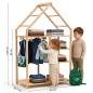 Preview: Montessori Kleiderschrank im Größenvergleich mit zwei Kindern und Maßangaben
