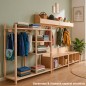 Preview: Montessori Kleiderschrank kombiniert mit Kinderzimmer-Garderobe und Aufbewahrung aus Holz