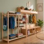 Preview: Montessori Kleiderschrank kombiniert mit Kinderzimmer-Garderobe und Aufbewahrung aus Holz