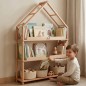 Preview: Kind entdeckt Bücher im Montessori Bücherregal BERGEN aus massivem Buchenholz.