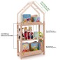 Preview: Featureübersicht des Montessori Bücherregals MONTREAL mit schmalem Design und offenen Regalfächern.