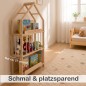 Preview: Schmales Montessori Bücherregal MONTREAL nutzt wenig Stellfläche und bietet Platz für Bücher und Spielzeug.
