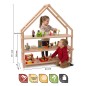 Preview: Montessori Puppenhaus Regal im Größenvergleich mit zwei Kindern – 94 cm breit und 111 cm hoch