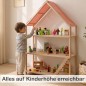 Preview: Kind erreicht alle Ebenen des Montessori Puppenhaus Regals bequem und gestaltet seine Spielwelt selbstständig