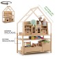Preview: Featureübersicht des Montessori Spielregals LULU mit großer Spielfläche, offenen Regalfächern und modularem Aufbau.