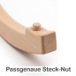 Preview: Detailaufnahme der passgenauen Steck-Nut der Wiegenkufen für das Puppenbett.