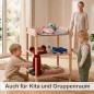 Preview: Kinder spielen gemeinsam am Puppen Wickeltisch aus Holz – geeignet für Kita und Tagespflege