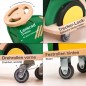 Preview: Detailübersicht zum Traktor Rutschauto mit Lenkrad, Flüsterrädern und 3D-Radabstand.