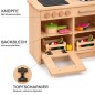 Preview: Geöffneter Backofen der Holz Kinderküche mit Acrylglas-Sichtfenster und herausnehmbarem Backblech aus Holz.