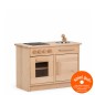 Preview: Holz Kinderküche aus Buche natur mit Herd, Spüle, Backofen und Schrank freigestellt auf weißem Hintergrund