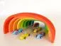 Preview: hochwertiges Regenbogenholz- Bio-Babyspielzeug – Feinmotorik fördern – pädagogisches Spielzeug – Waldorf geeignet – Große Kinder-Holzbrücke - Formel 1 Garage