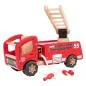Preview: Rot Holz Feuerwehrauto Pintoy mit blaulicht ökologisches Holz-Spielzeug – Bio-Holzspielzeug – Naturholz-Spielzeug