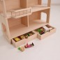 Preview: Holz Puppenhaus mit Schubladen-Set Erweiterung, teilweise geöffnet mit Zubehör