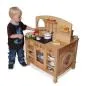 Preview: Kinder-Spiel-Küche 4-seitig natur bespielbar aus massivem Buchenholz, stabil und robust im Aufbau