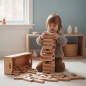 Preview: Kind stapelt gleich dicke Holzbauklötze zu einer Pyramide – ruhiges, lernorientiertes Spielen für Kinder ab 1 Jahr