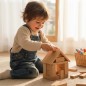 Preview: Kind baut konzentriert einen hohen Turm aus Holzbauklötzen – fördert Kreativität, Feinmotorik und Konzentration beim Spielen