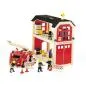 Mobile Preview: 2-stöckiges Feuerwehrhaus aus Holz für Kinder mit Feuerwehrauto, Feuerwehrmännern.